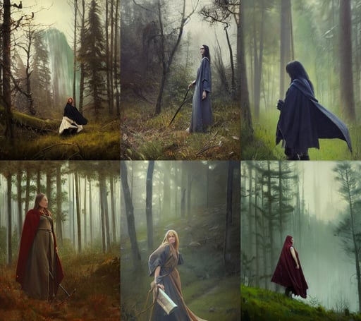 the end of the forest, Jeremy Lipkin and Michael Garmash and Rob Rey, oil on canvas octane render, sen no rikyu, supervillain sorceress witch, airplane parts, adventurer outfit large cloak, deep eyes.Oil painting.Cinematic dramatic atmosphere, lush landscaping, Very Real, prosthetic leg, full shot. by makoto shinkai