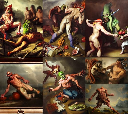 A 17th century Baroque Painting of Filthy Frank, epic atmosphere, nautilus, hunter s thompson feeling of grimdark, bacon lettuce and tomatos, male orc goblin rogue, body study, paint brush strokes, artwork by Artgerm, watercolor painting by john singer sargent, award-winning artwork, Abstract brush strokes, fighting super saiyans