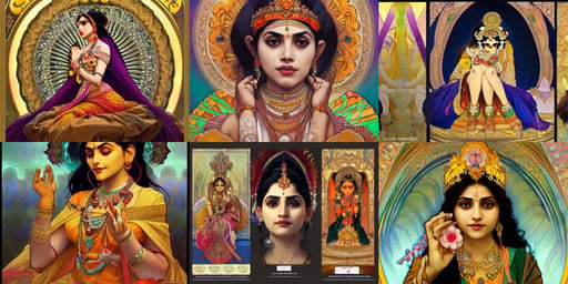 gujarati empress, metaphysical painting, art by artgerm and greg rutkowski and alphonse mucha and william