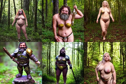 dwarf knight portrait, golden tip, belly covering bikini bottoms, walking upright in a forest, perfect face and body, rainbow fireflies, logan cure, extremely coherent