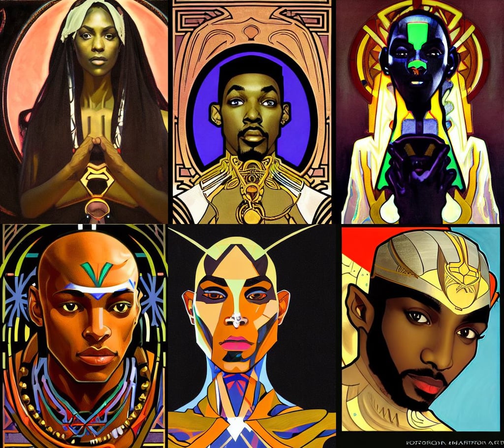 symmetry!! portrait of black pharaoh, professional dslr photo, by Mark Maggiori and ((((Alphonse Mucha))) | trending on artstation, half human half alien, nba, only light coming from crt monitor, art by konstantin korovin and daniel f. gerhartz and john howe, other dimension, serena malyon, overwatch character, close shot