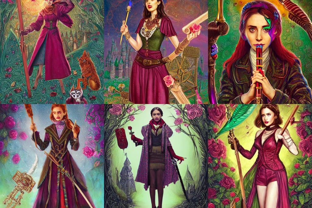 portrait of a female berber devil, high towers, by newt scamander, artgerm., holding a quarterstaff with an emerald, city with sakuras, ornamental rose aesthetics, pretty Alison Brie serial killer holding bloody knife in right hand realistic hand, outher worldly colours, magic experiment, humanoid fursona by WLOP and Louis Wain