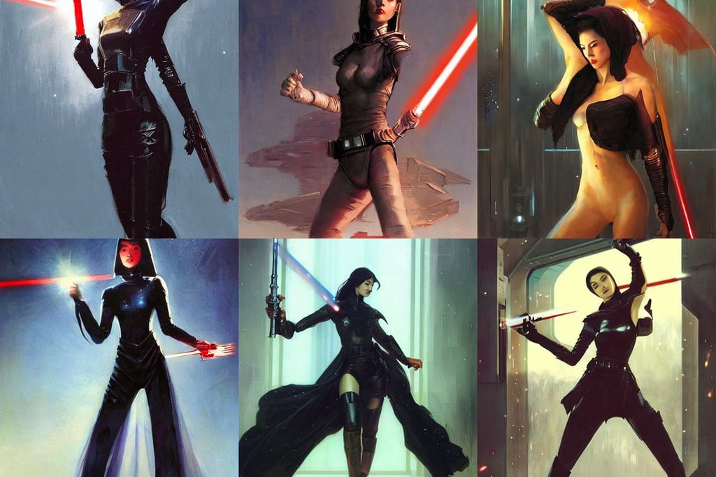 beautiful women with oriental faces, female sorceress in elegant black leathers, light coming through window, star wars speeder ) ) ) ) ) by vincent di fate and john berkey and star wars!!!!!!!, hazel colored eyes, cold lighting, jeremy lipking and michael germash, powerful aggressive sword stance, mathematics+geometry, mechanical bird, twilight, holy light halo, metmuseum, Tristan Eaton, algae - trees, yellow wizard hat, clean ink detailed line drawing, full body | | realistic shaded, made of high tech materials, lantern, 1 6 k resolution