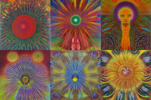 Chrysanthemum supernova by Wojciech Siudmak and Ernst Fuchs, oil on canvas