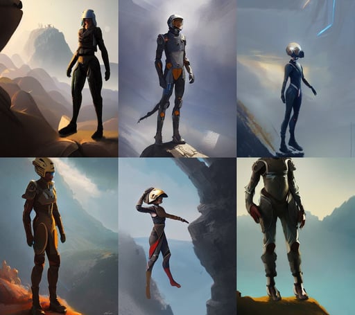 a person standing on a cliff, futuristic clothing and helmet, professional character concept art by tatyana kupriyanova and greg rutkowski and raymond swanland