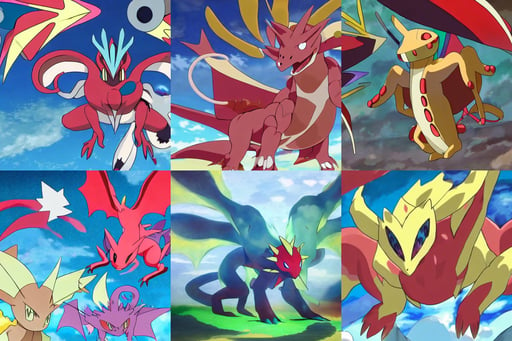 the newest dragon-type Pokémon, by Studio Trigger for Nichijou, big pecs, art by Hilma Af Klint, art by Wassily Kandinsky, art by Raffaello Sanzio, Unreal Engine