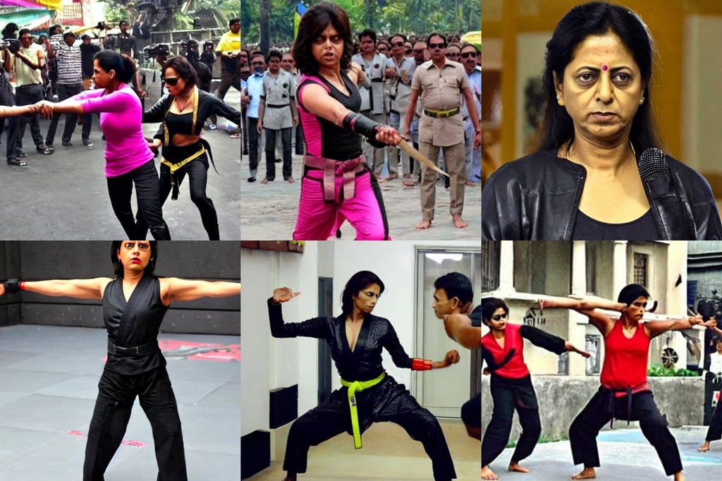 Mamata Bannerjee as black widow, noise, doing martial arts, slim body, no bricks, 12k