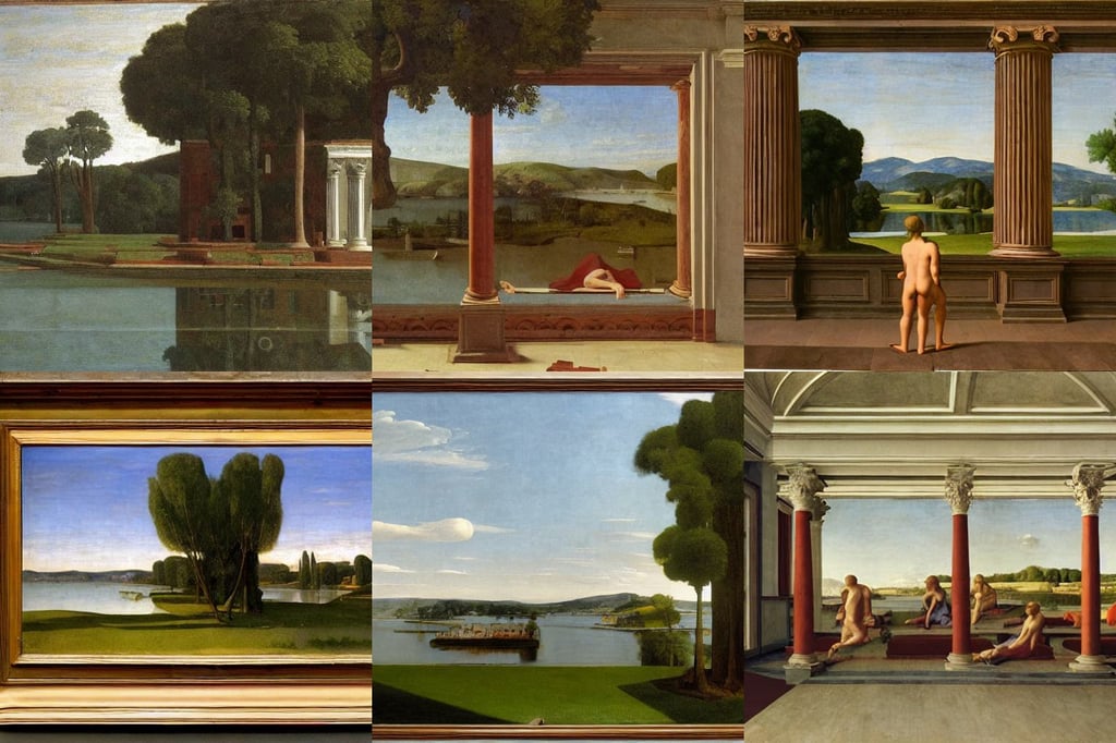 old dilapidated office photorealistic cinematic lighting, Variated Greenery, art by Nicolas Poussin, majestic, intricate, art by Piero Della Francesca, full body, art by Jan Van Eyck, along the lake, art by Edward Hopper