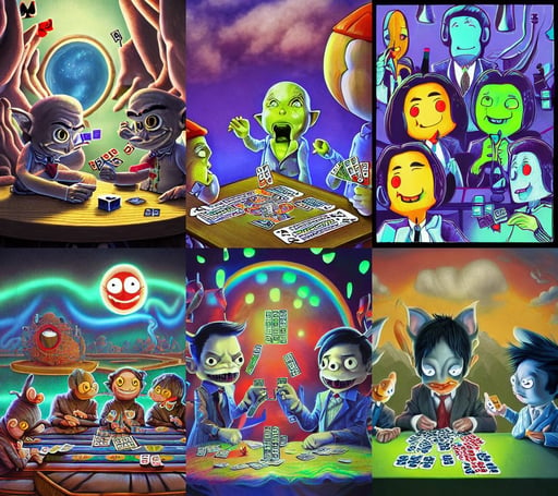 anthropomorphic highly detailed group portrait of cute mr bean grey goblins eating playing cards, john martin, blue sky with beautiful clouds, psychedelic black light, by tatsuya endo and hayao miyazaki and tsubaki izumi and hiromu arakawa, in the style of artgerm and greg rutkowski, fine, psychedelic therapy, instagram style, artstation unreal., armpit