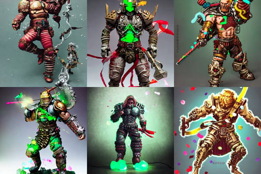 isometric Dead Space Diablo action game cyborg viking berserker knight by artgerm, lion fur made from party ribbons floating party confetti, (((((light green mist))))), gems, award winning