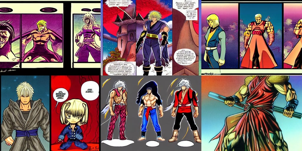 cute Hokuto no Ken, moebius comic style, dread infernal, Fashion, next to a red barn