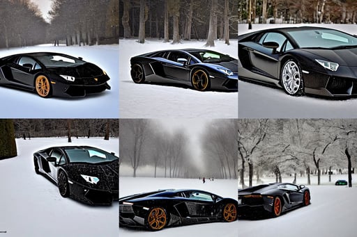 Black Lamborghini Aventador racing in the snow, art by Édouard Manet, art by Leonardo Da Vinci, volumetric lighting, wide-eyed, art by Artemisia Gentileschi, Lightpainting, art by Diego Velázquez, creature xenomorph monster fetus, transparent, art by Tommaso Masaccio, overgrown forest, daytime, by Weta Digital, Mortal Kombat character