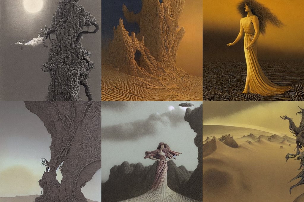 stinging sandstorm in a bright desert, by beksinski, art by Domenikos Theotokopoulos, ultrawide cliff scene, art by Albrecht Dürer, suburban street, art by Nicolas Poussin, Fantasy Flying ship overhead, Egon Schiela and Maxfield Parrish. A woman in a gossamer gown. Intricate detail. Ink..., black dragon on red background