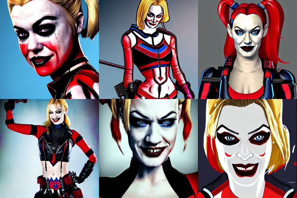 portrait of yvonne strahovski as harley quinn, in the style of mass effect