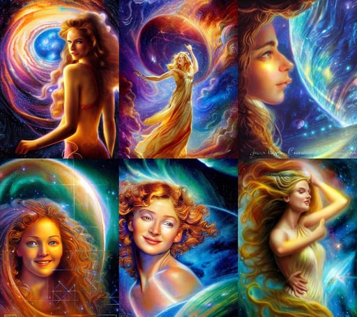 goddess of hubble space telescope images by senior concept artist josephine wall, photorealistic shading, diffused lighting + cinematic lighting by craig mullins, beautiful cinematic lights, shy smile, orbiting a gas giant, may 6 8, hindu, matrix background, long curly blond hair, featured on polycount, straight long blonde hair blue eyes, hairy chest and hairy body