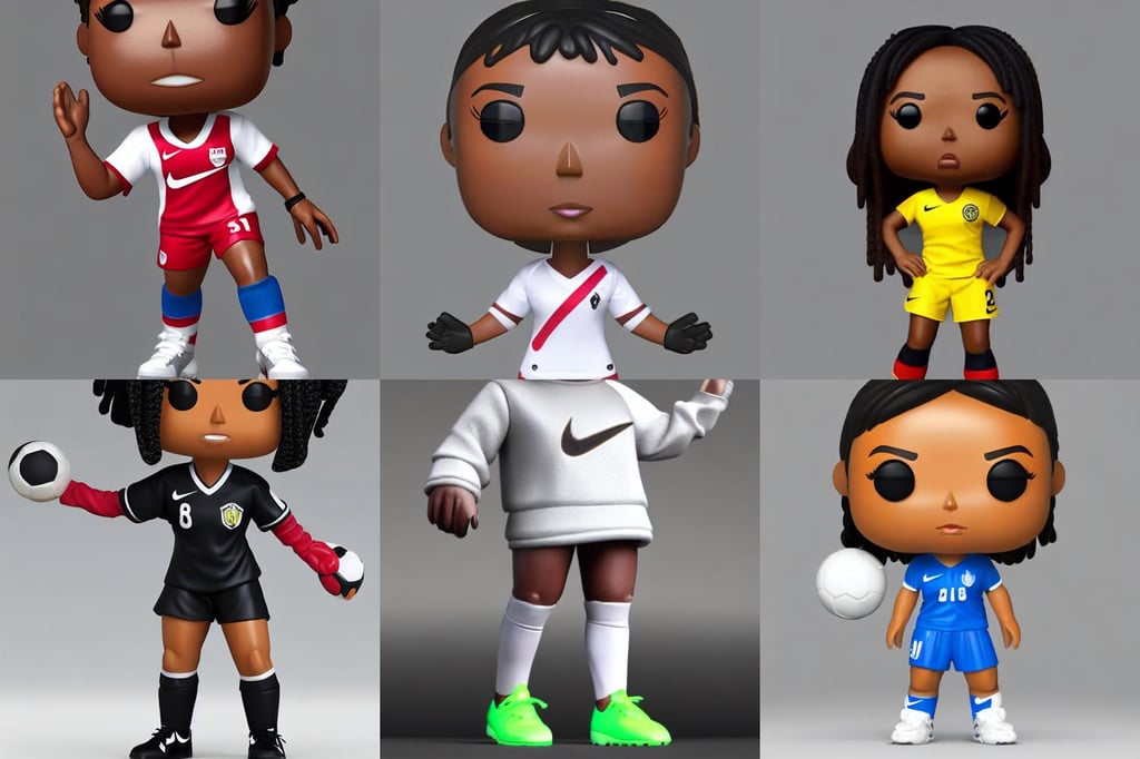 full body 3 d render of soccer girl, nike, as a funko pop!, studio lighting, white background, single body, no shadow, blender, trending on artstation, 8 k, highly detailed