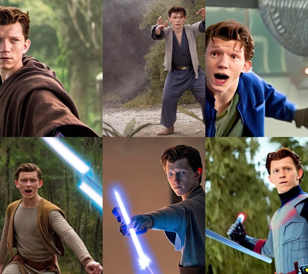 tom holland as a jedi, mid - shot