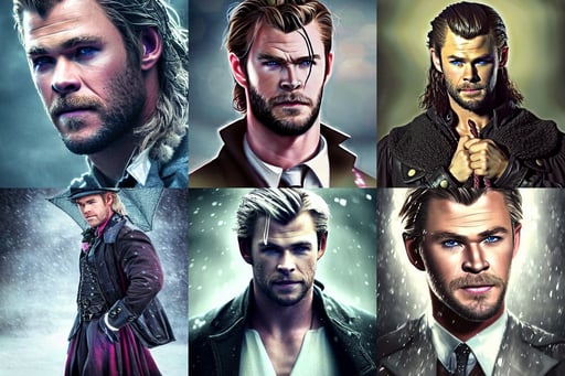 portrait of Chris Hemsworth as a detective, snow foggy mist, dress, professional high fashion model photo shoot for Victorian gothic lolita fashion, vivid colours. sharp focus. highly detailed face. wow! digital art. cinematic lighting. painterly., hybrid animal, konpeki no kantai, intrinsic detail, art by artgerm and rosstran, witcher, armored black ninja wardrobe, bone dress, twenty-dimensional, brown neat hair, art by greg rutkowski and akira toriyama and yoji shinkawa, walls