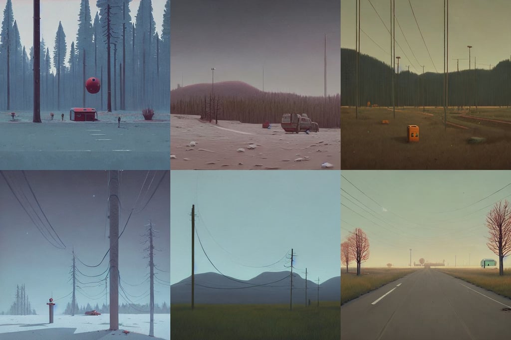 An empty world by Simon Stålenhag, oil on canvas