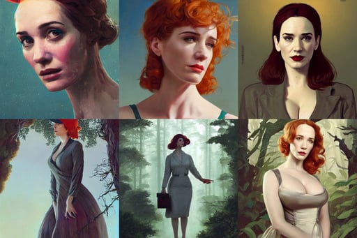 sophisticated portrait of Christina Hendricks, in the style of gehry, Józef Mehoffer, art by greg rutkowski beeple, gq magazine cover : :, redshift, dieselpunk style, portrait of jennifer connelly in woods looking for her friends, pure imagination painted by artgerm, horned worm, reflective gradient smooth transparent visor