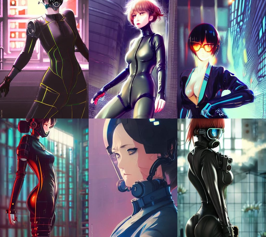 kyoto animation, cool girl wearing cyberpunk intricate catsuit, respirator, detailed portrait, cell shaded, 4 k, concept art, by wlop, ilya kuvshinov, artgerm, krenz cushart, greg rutkowski, pixiv. cinematic dramatic atmosphere, sharp focus, volumetric lighting, cinematic lighting, studio quality