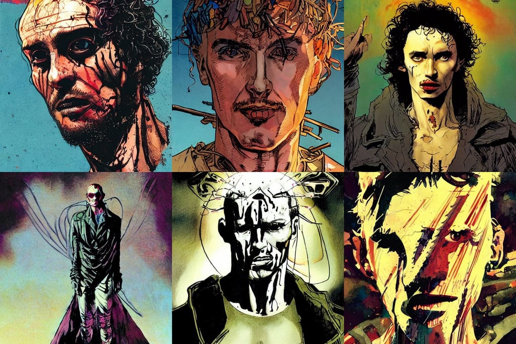 a portrait of judas, frank miller comic cover art, robert sheehan, shiny skin, art by isaac asimov and h. g. wells, ashley wood, john harris illustration character design concept colorful joy atmospheric lighting butterfly, long lens, inspired by die antwoord beautiful