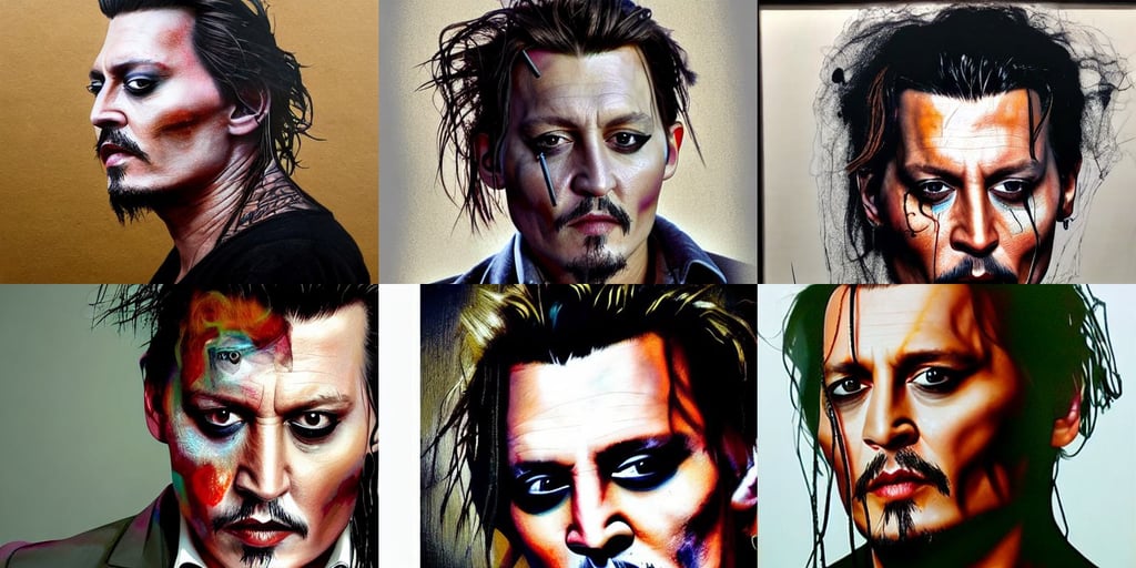 hyperrealistic mixed media image of johnny depp wearing amber heard flesh mask, wayne barlow