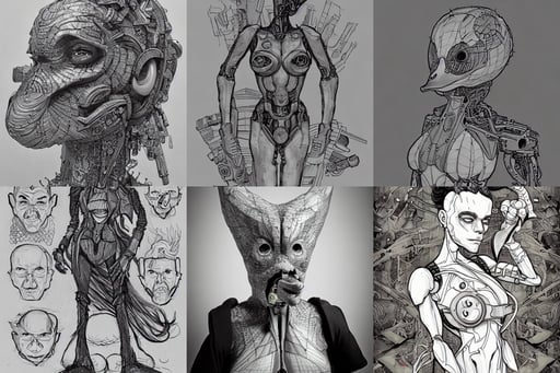 organic cyborg duck, inked, wizard greg overlord, mugshot, lots of weirdness and repetition because the model isn't built to work at this size, intricated details, seductive hermione by a - 1 pictures