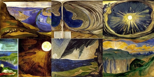 encyclopedia contains list of all flora information on earth, art by Francisco De Goya, art by Michelangelo Buonarroti, ultrawide cliff scene, art by Andrea Mantegna, epic, moon, twilight, art by Edvard Munch, concept art