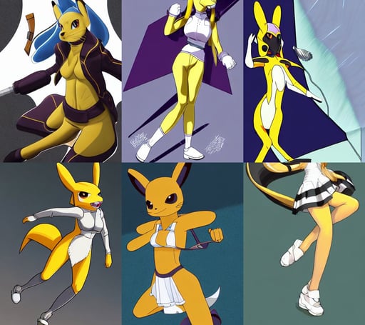 a woman based on Renamon, skirt and short white shirt, swinging blades, realistic shaded lightin by Mattey, when will the spaceship come back?, life after the plague, clean vector lines, public shame, strong complexity, black jacket with white stripes and a high collar | highly detailed, white green brown blue color palette, tool, pixiv. highly detailed. 4 k masterpiece. photo realistic. realism. photorealism wideshot, sharp edges, art by hajime sorayama, ornamental aesthetics