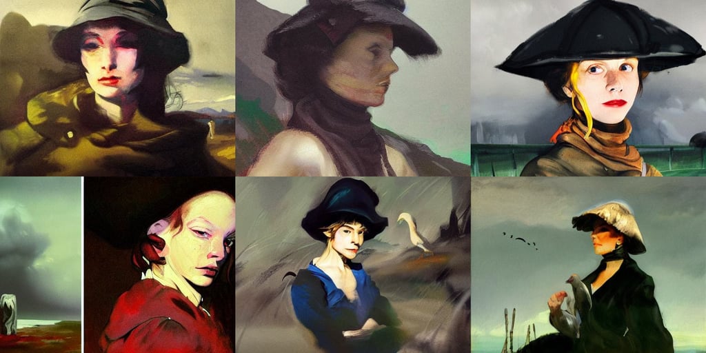 sad dnd npc female farmer polish portrait, glamor shot, art by Gerhard Richter, seabirds, moody light, art by Francisco De Goya, art by Francis Bacon, book ilustration, synthwave style