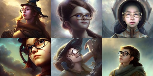 a young girl with glasses looking to the sky, noisy film grain effect, goddess, art by artgerm and brian sum cinematic lighting, by justin gerard and artgerm, extreme plus resolution fantasy concept art, student female witch guards door to another world, mouth respirator