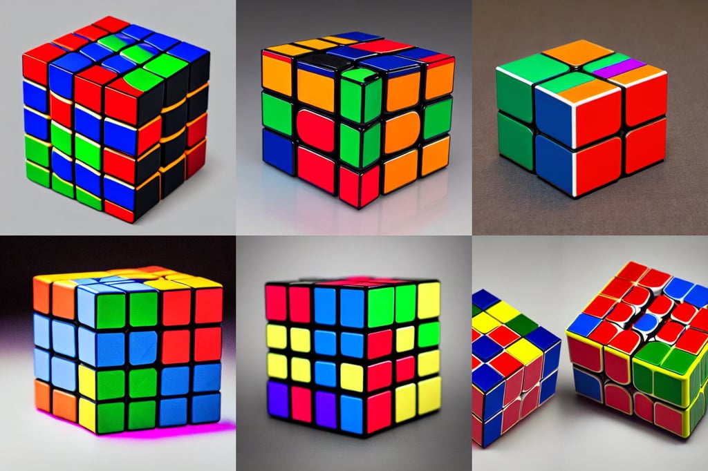 A photo of a Rubik's Cube with all 6 colors, shaped like a 3x3 Rubik's Cube, realistic proportions, by Akihito Yoshida, by Ivan Shishkin, Dramatic, DSLR, Saturated, Full-HD, Cuboid, Ray Tracing Global Illumination, RTX, insanely detailed and intricate, well defined colors, 3x3 cube