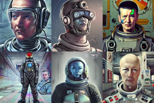 portrait art of cybernetic astronaut 8 k ultra realistic, sharp and smooth, david lynch's twin peaks, concept art by Viktor Vasnetsov, as an Overwatch character, by range murata, abandoned buildings with graffiti