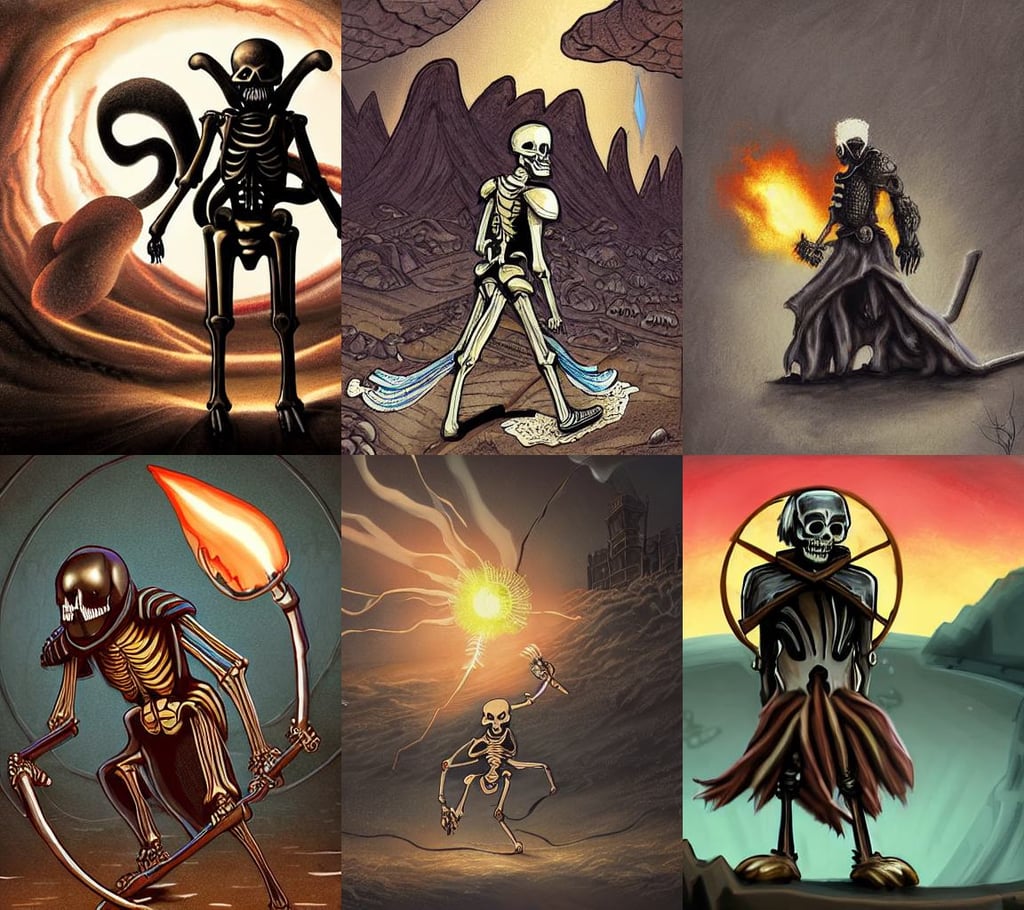 skeleton man walking forward with explosion behind him, very very kawaii, hourglass spoon slim figure, heavy brown metallic armor, skunk skunk skunk, perfectly-centered-painting of young Emma watson, sunlit, medieval armor, lava streams, daniel gerhartz, falling down the rabbit hole, pleated skirt, city of computer parts and wires, by krenz cushart and artem demura and william adolph bouguereau and alphonse mucha, body modification, contrast icon, bejewelled and encrusted technological royalty, born from shadows. sci - i, Alex Grey, sharp high quality in style of Shintaro Kago, triadic chrome shading