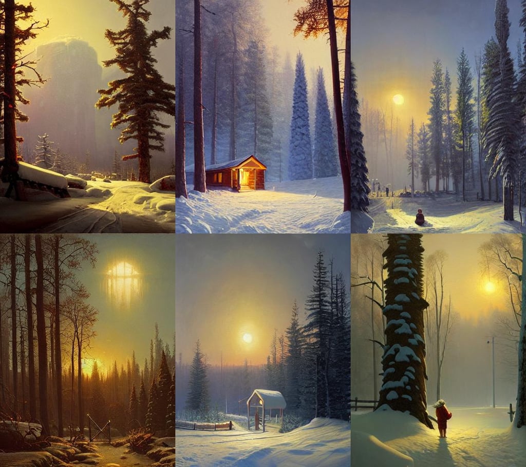 The gateway into winter, cottagecore, by Simon Stålenhag and Albert Bierstadt, oil on canvas