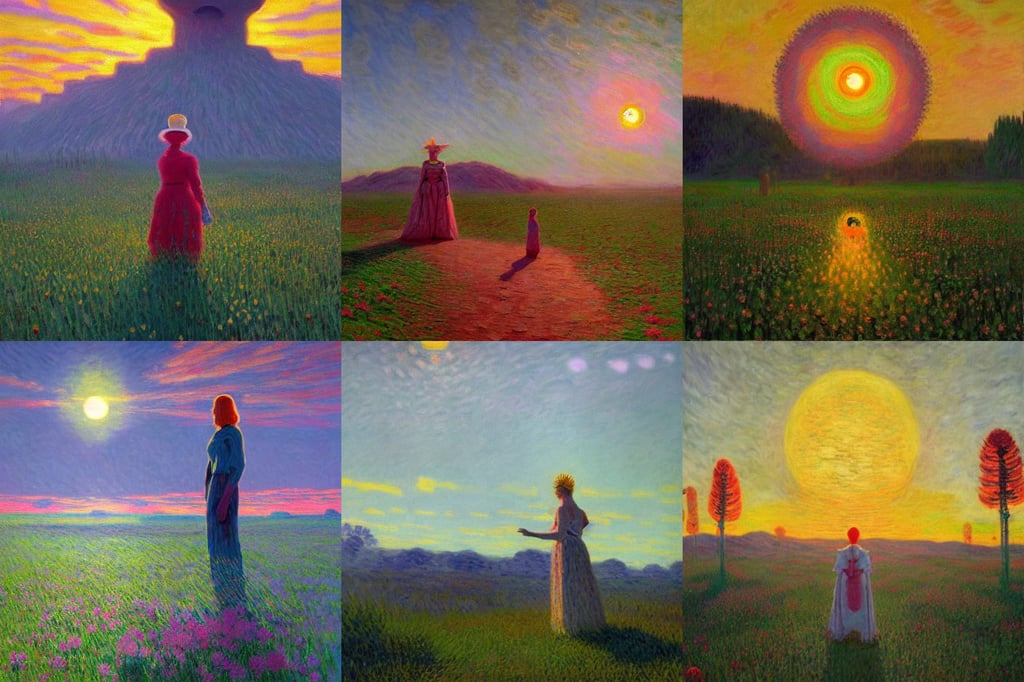 The queen of the sun, by Simon Stålenhag and Claude Monet, oil on canvas