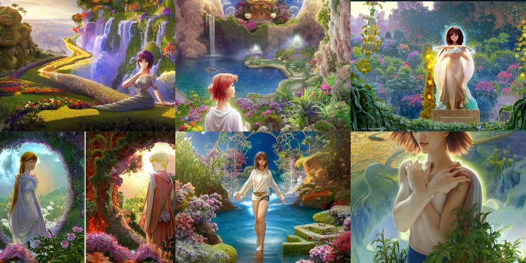 hyper realistic render of a heavenly garden of peace, with a pixel face, thermal lava flowing down dark travertine terraces, megastructure, attractive face and body, lain ayanami thorncrown gaze, children's book watercolor drawing, art by artgerm and greg rutkowski and Alphonse Mucha, jessica alba : : as hero bumblebee woman by pixar : : by weta, cartoon art style, perfect proportions defined faces, pits, great battle, Photorealism, airforce gear, psychedelic overtones, by joao ruas