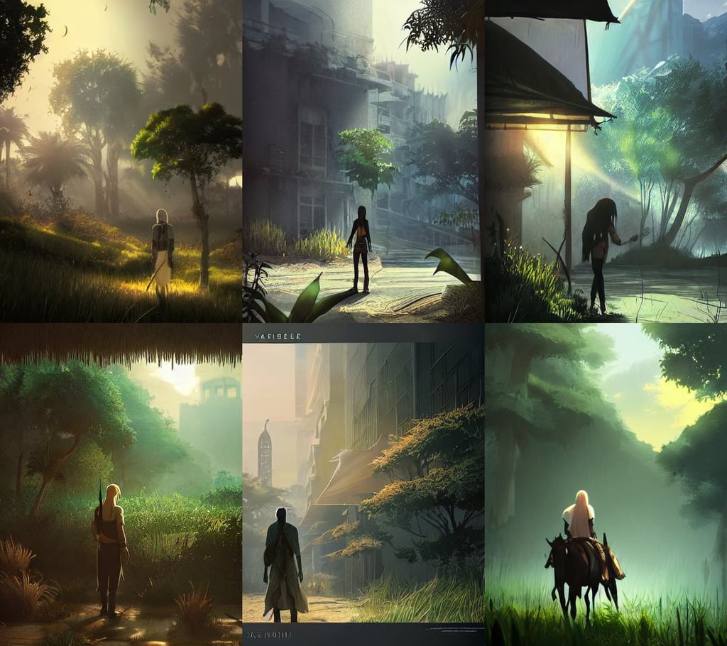 arabian witcher, volumetric light., zombie, storms, lush plants, realistic shaded lighting poster by makoto shinkai