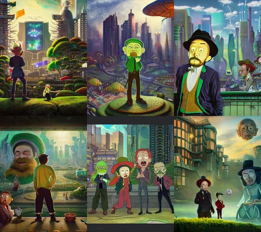 portrait of leprechaun, by hsiao - ron cheng, by karol bak, by Yuji Kaneko, hd., in front of a sci fi cityscape, Artyom Turskyi, emylie boivin, intense stare, terragen, WLOP and Ross Thran, hyperrealistic photograph ofrick and morty in the film the princess bride, Hollósy Simon, props