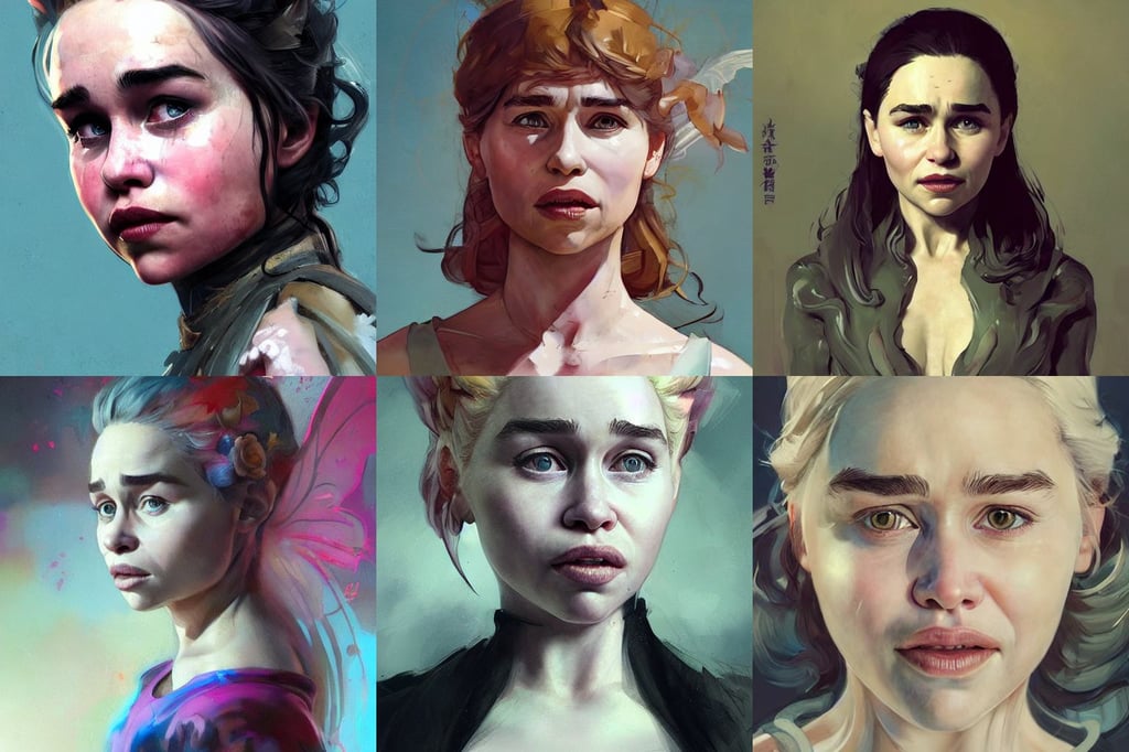 a hyper - realistic character concept art portrait of emilia clarke, low detail, by sachin teng and sergey kolesov and ruan jia and heng z. graffiti art, hal, Trending on Artstation, masculine exotic fairy king, beautiful graffiti on all walls, absurd, rich vibrant colors, hair becoming bright stars, roger magrini, highly detailed by boris vallejo, art by artgerm and greg rutkowski and alphonse mucha and yoji shinkawa, relaxed poses, adorned with precious stone jewelry, painted by artgerm