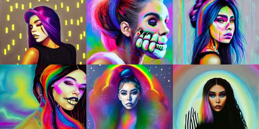 madison beer a an intergalactic popstar, crimson single french braid bun, raining mist oil painting by julian calle, hyperrealistic mixed media painting of a model skull woman with rainbow hair, micro lens, simple brutalist architecture, siberian cat and lanterns, straps, terminator 2