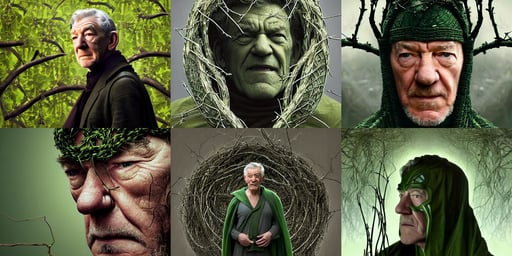 cinematic portrait of andrew mckellen as the hulk, intricate and beautiful and elegant, male ranger wearing a hooded cape made of vines and thorns, by william - adolphe bouguereau, interstellar, in a soldier uniform, cibercity, photographic print, daz iray shaders, industrial sci-fi, lots of wires and advanced sci - fi technology