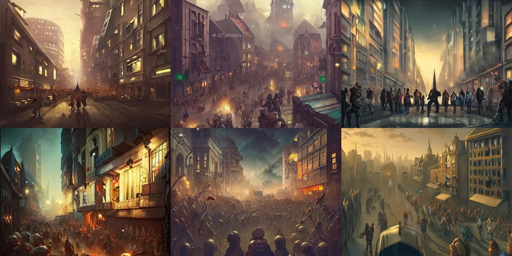 a professional photographic portrait view picture of a busy urban street, medieval fantasy game art, light night, modern architecture, nazi propaganda, Jorge Jacinto, cinematic smooth ceramic, yelling