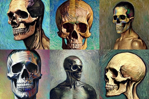 skull travis scott style, ligh toned skin, art by Jenny Saville, smooth reflective metal, art by Vincent Van Gogh, art by Tiziano Vecellio Di Gregorio, art by Claude Monet, Filip Hodas, Filip Hodas, Wide Angle