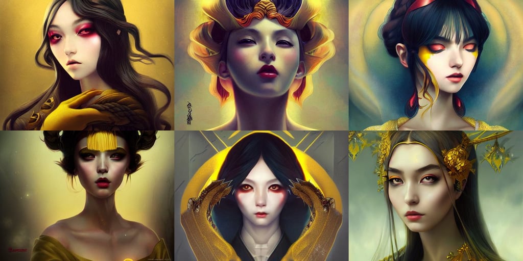 Dramatic portraiture of Uuen, yellow details, anime vector art by shinonoko, Tom Bagshaw, winter princess