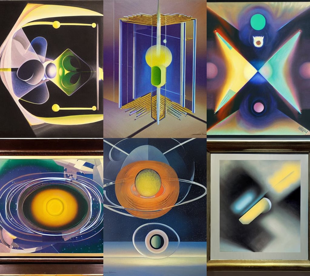 Dark matter space incubator by Wojciech Siudmak and Giacomo Balla, oil on canvas