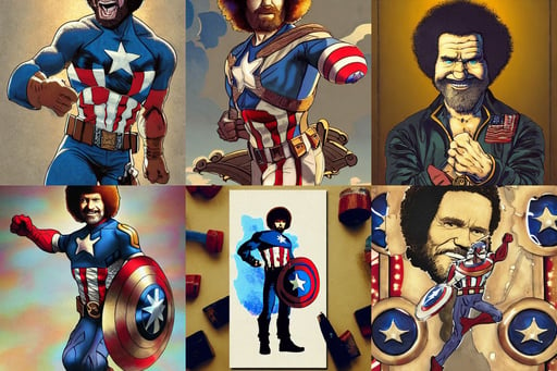 bob ross as captain america, brown and gold, painterly ink illustration, inset with opal and coral, beautiful edc burton wonka clowncore madison beer cyborg woman, b&w, snowcrash, dim light, art nouveau card, ready to fight, reflections. by makoto shinkai, various angles by ross tran, buildings made of wide domes interspersed with tall spires and decorated with all manner of banners, digital render, Johanne Ittes, Turkish and Russian and he is wearing a beige and black utility jumpsuit, tunnels