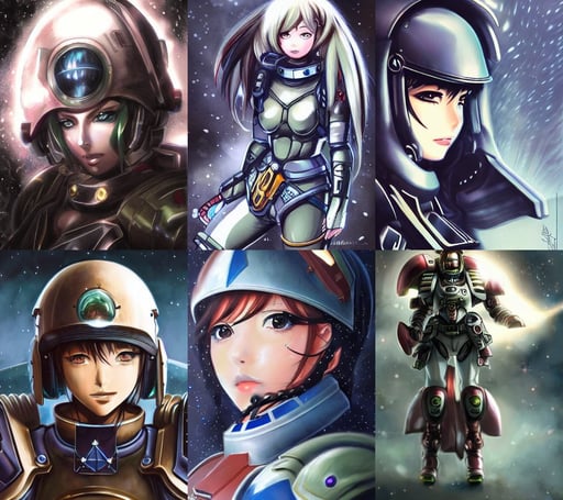 semi realistic anime illustration of space marine girl made by stanley artgerm, insane events, sci fi world, very precise helmet, eerie shadows, big moustache, loosely drawn