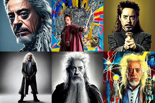 Robert Downey Jr. as Gandalf, centered-shot, shield, art by Jean-michel Basquiat